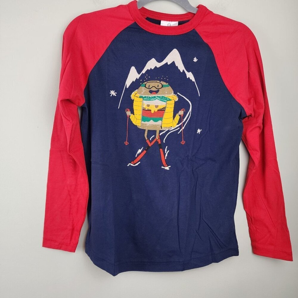 New Hanna Andersson sz 150 / 12 long sleeve shirt Hamburger Skiing applique